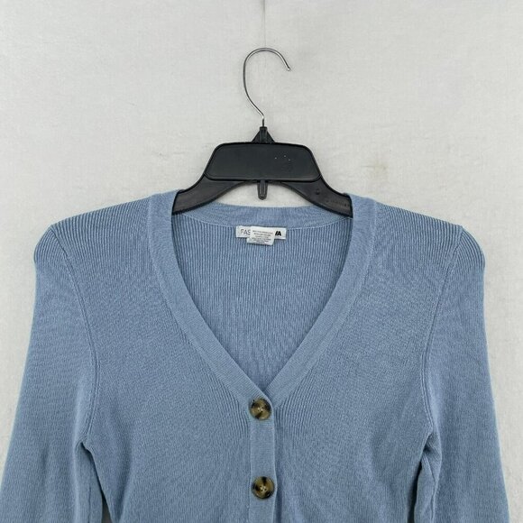 Fashion Nova Cardigan Women's Sz L Blue Knitted Button-Up V-Neck Cropped - Picture 6 of 11
